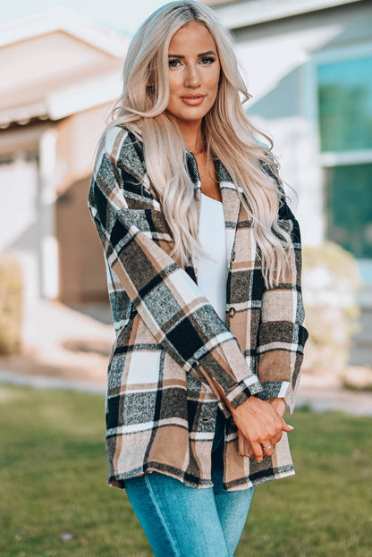 Cozy up in this top-notch, high-quality jacket - perfect for keeping cold temps at bay! Its plaid print gives it a cool, casual look that's made even more stylish with a button closure design. All that, and it pairs with all your favorite bottoms and tops! 100% Polyester in Brown, Beige, Gray, or Violet - pick your fave!