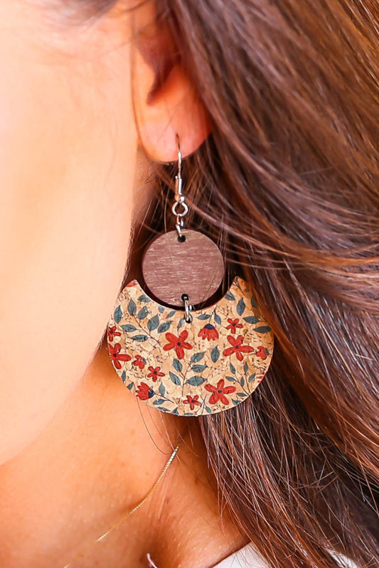 Pendientes de madera con estampado floral vintage y geométricos multicolor 