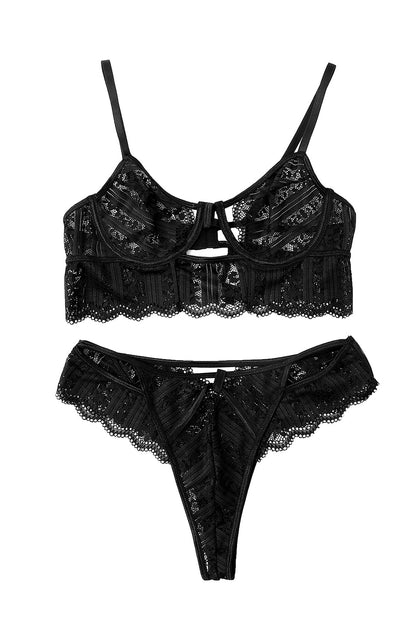 Conjunto de bralette de encaje con tirantes finos negros