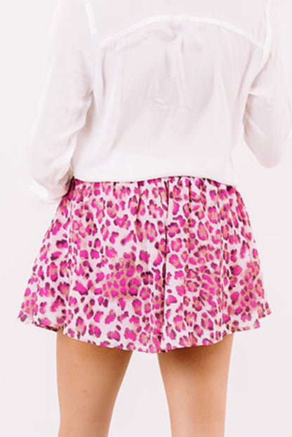 Rose Leopard Print Flutter Casual Shorts