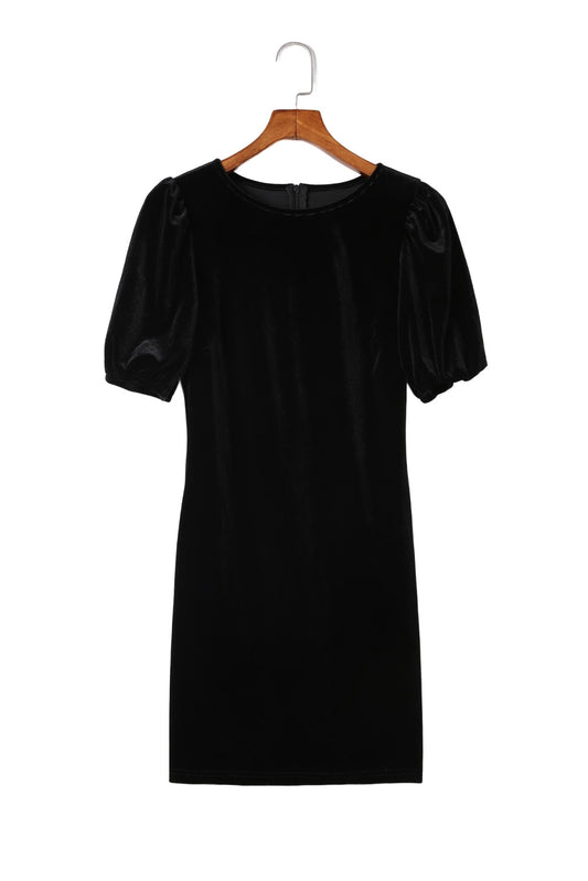 Black Round Neck Bubble Short Sleeve Dress