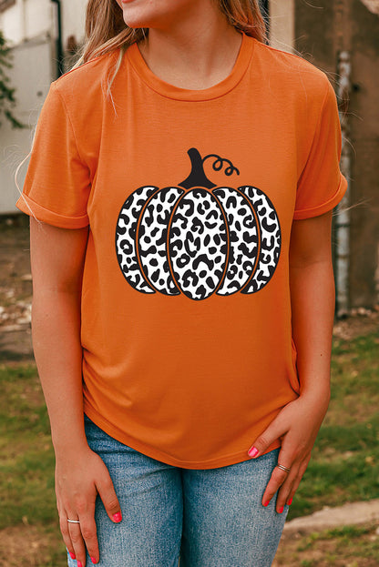 Camiseta de moda diaria con estampado de calabaza y leopardo