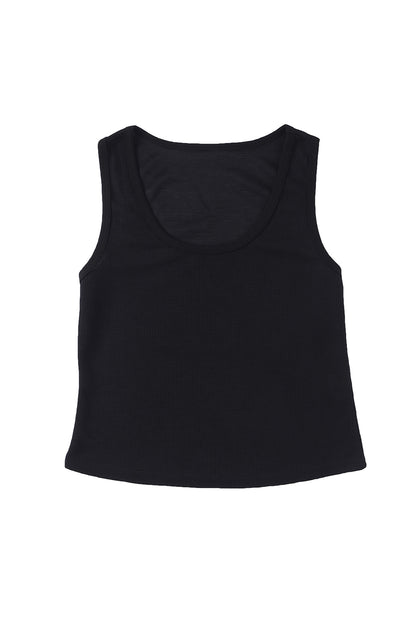 Camiseta sin mangas con cuello en U y tejido gofre liso en color gris oscuro