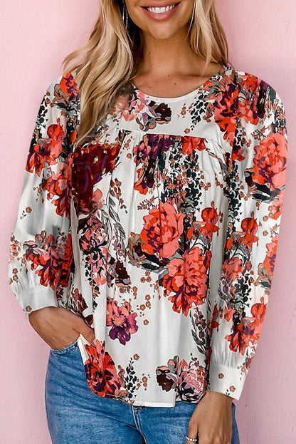 Blusa de manga larga con estampado floral retro en color rojo