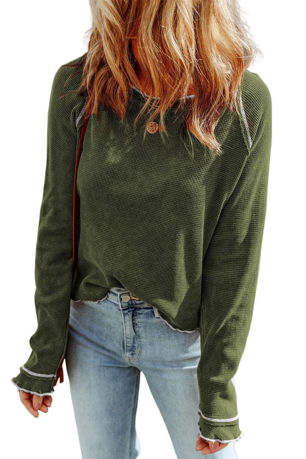 Blusa de manga larga con cuello redondo y textura verde