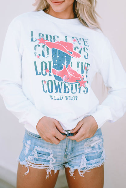 Sudadera gráfica blanca LONG LIVE COWBOY WILD WEST