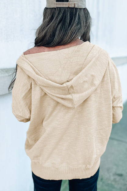 Ribbed Loose Fit Pullover Hoodie