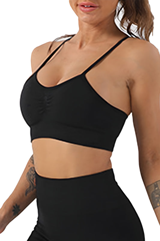 This Sports Bra from Moodz Boutique has adjustable spaghetti straps for styling and comfort! Made from soft, stretchy, and sweat-absorbing material, it's a perfect pairing for your high-waisted yoga pants and long-sleeved yoga tops. It's super comfy and high in elasticity, with 90% Polyamide and 10% Elastane. Get it in Black today!