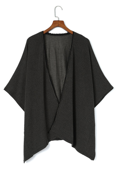 Kimono oversize acanalado con ribete de encaje azul cielo