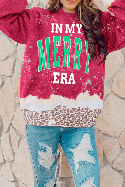 Sudadera con estampado navideño de leopardo y nieve en color negro 