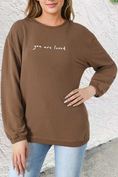 Sudadera de pana con estampado You Are Loved de color caqui