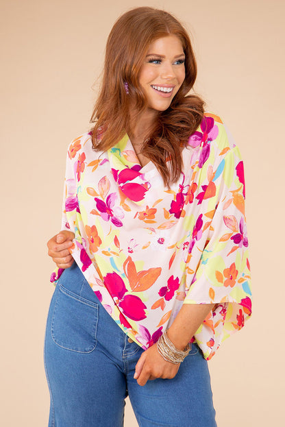 Multicolor Floral Print Cowl Neck Plus Size Blouse