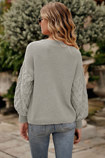 Gray Cable Knit Sleeve Sweater