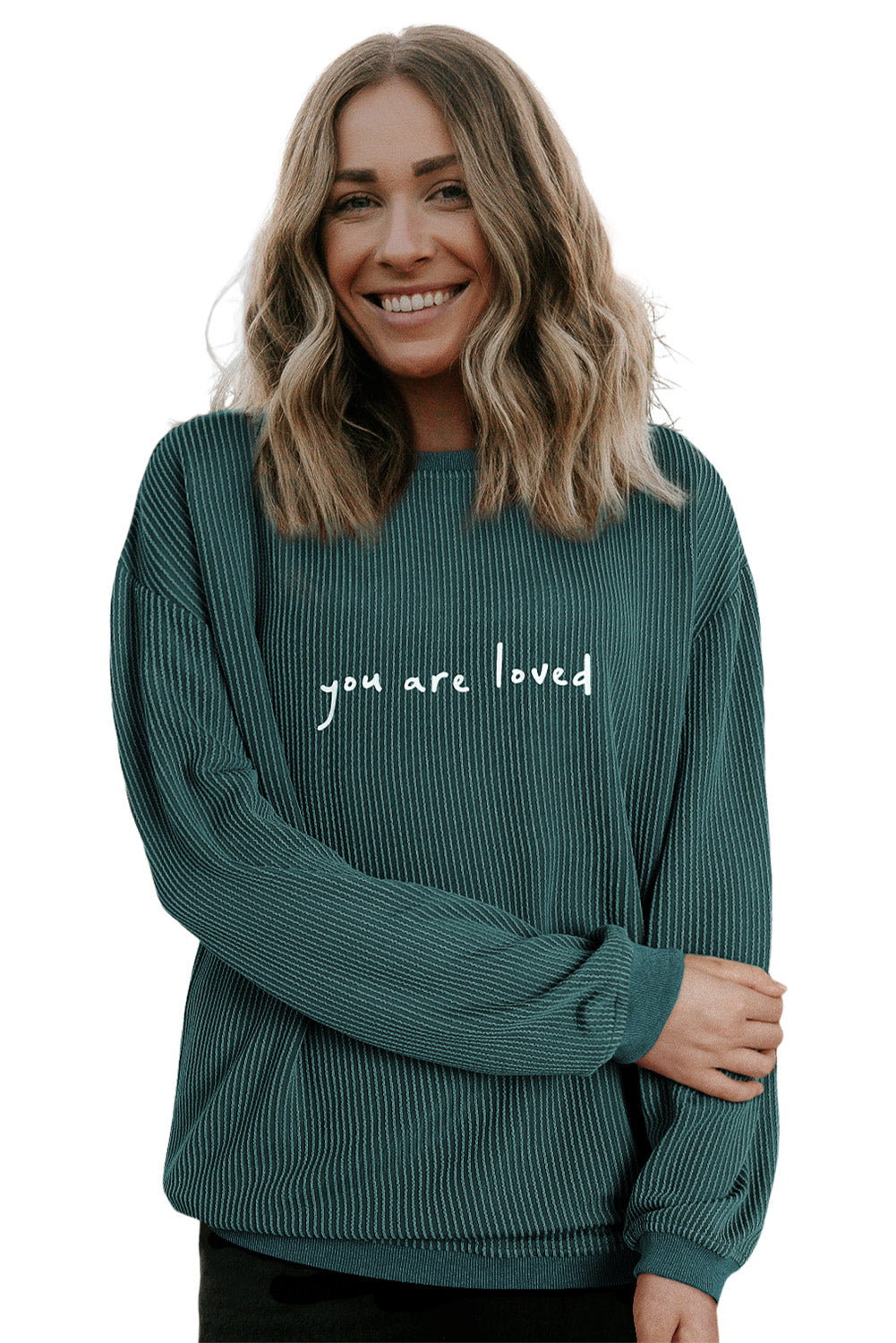 Sudadera de pana con estampado You Are Loved de color caqui