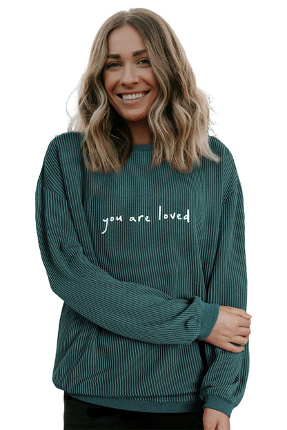 Sudadera de pana con estampado You Are Loved de color caqui