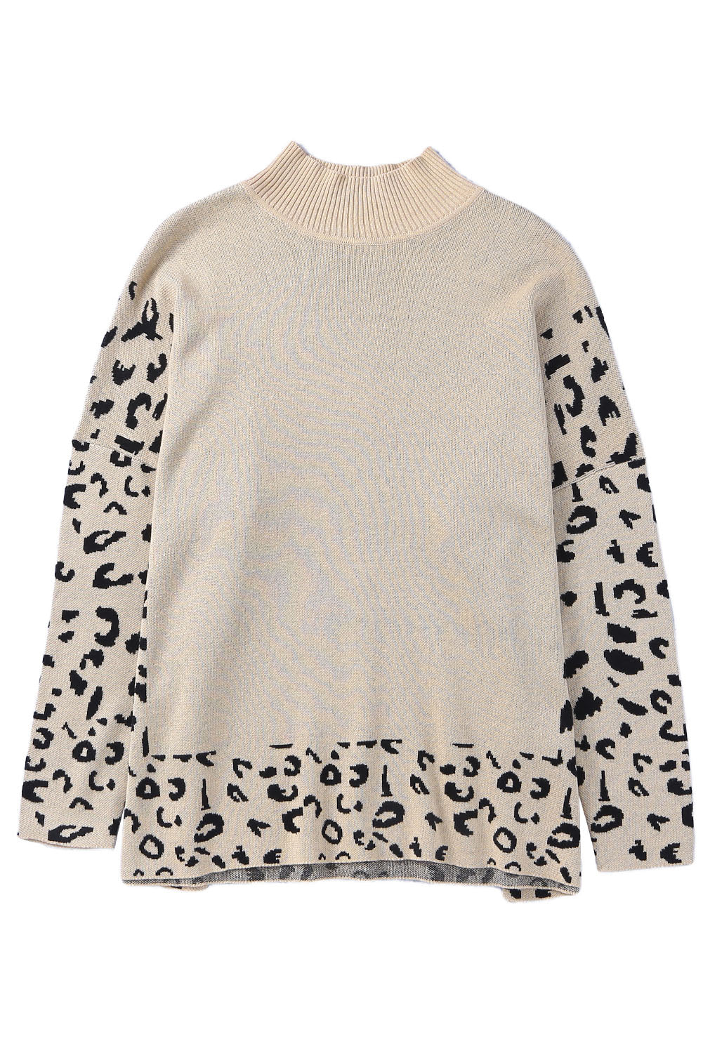 Khaki Leopard Patchwork High Neck Sweater