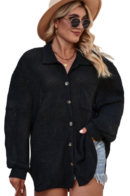 Waffle Knit Button Up Casual Shirt