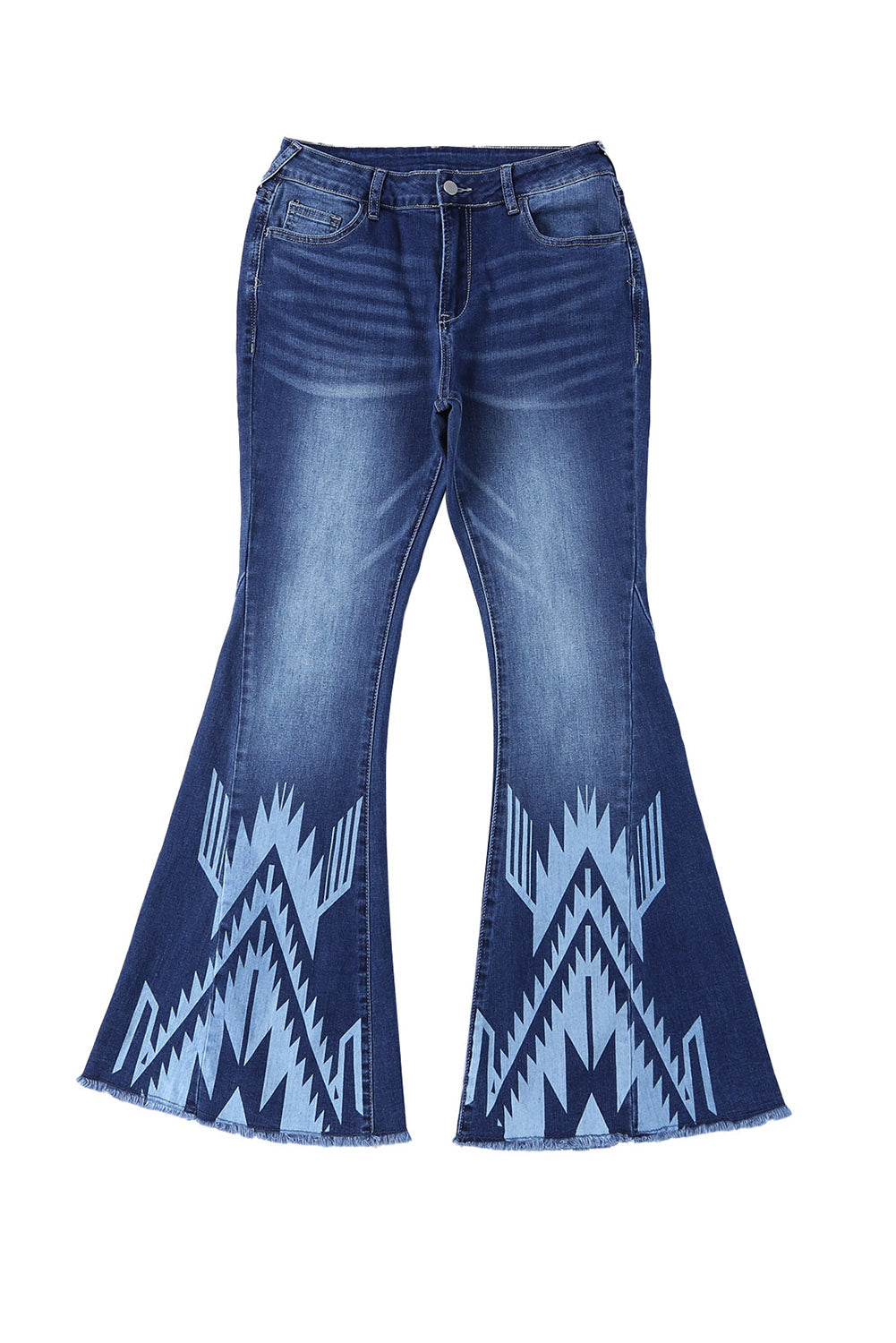 Western Pattern High Rise Flare Jeans