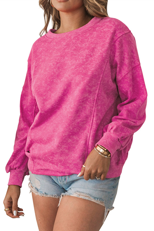 Sudadera holgada con empalme liso en color rosa