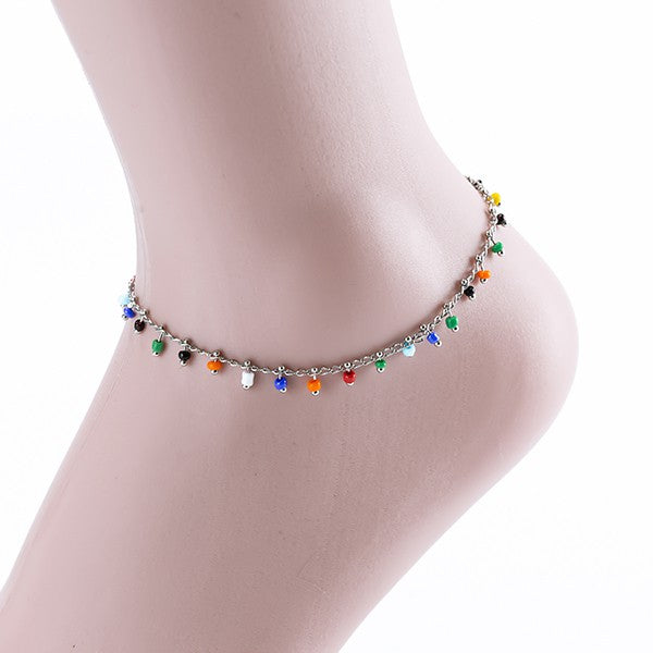 PULSERA DE TOBILLO CON CUENTAS MULTICOLOR