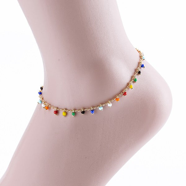 PULSERA DE TOBILLO CON CUENTAS MULTICOLOR