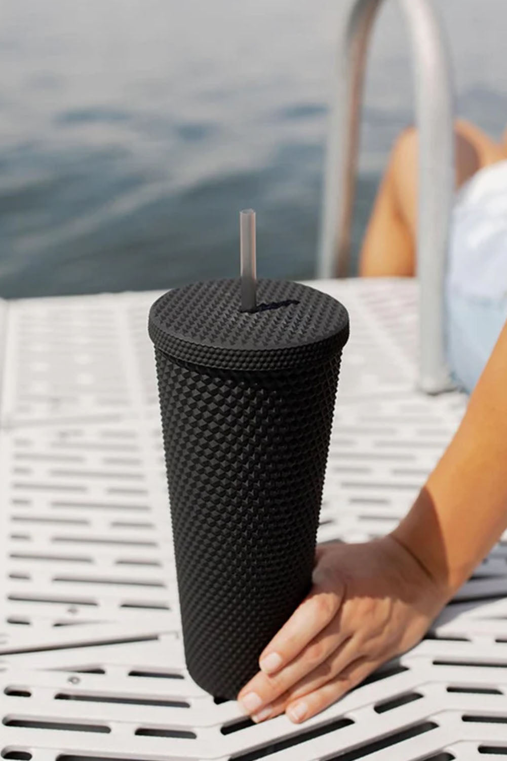 This stylish and eco-friendly cup is crafted with ABS Material and a unique diamond-textured exterior to provide secure sipping on the go. The firm construction and matte finish make it comfortable to hold, and the included lid and straw make it perfect for travel. From Moodz Boutique - choose from Green, Blush Pink, Hot Pink, or Black!