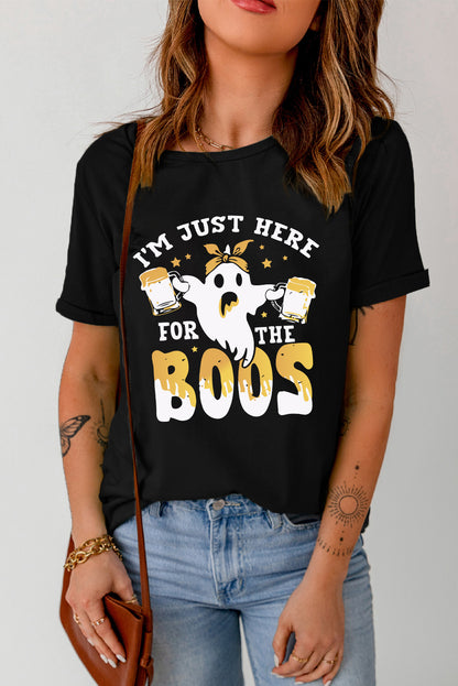 This fly black tee's got everythin' you need to look stylish for Halloween – a cute lil' ghost graphic and top-notch fabric blend of 95% Poly and 5% Elastane. It'll be a showstopper with jeans, denim shorts, or whatever else! Rock it 'til the break of dawn from Moodz Boutique.