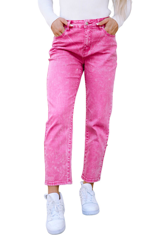 Rose Mid-Waist Pocketed Button Casual Jeans