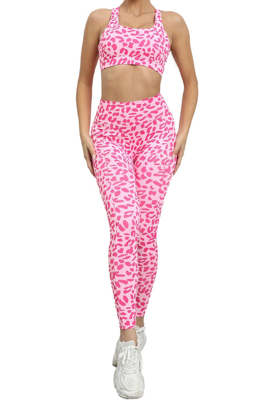 Pink Leopard Racerback Scrunched High Waist Active Set