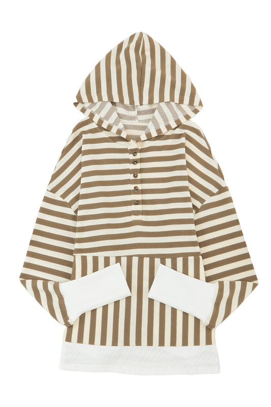 Khaki Striped Contrast Thumbhole Oversized Hoodie