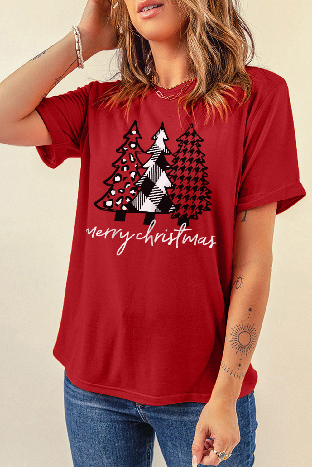 Camiseta con gráfico de copo de nieve y gorro de Papá Noel en color gris