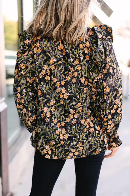 Bubble Sleeve Floral Blouse