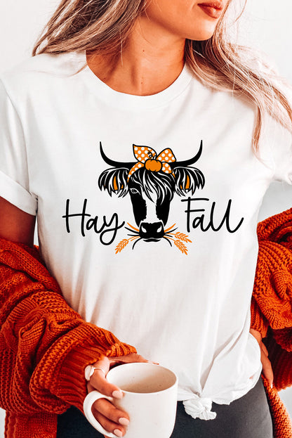 Camiseta con gráfico de cabeza de vaca de otoño de White Hay 