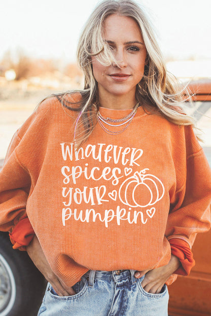 Sudadera de pana de gran tamaño con estampado de calabaza 