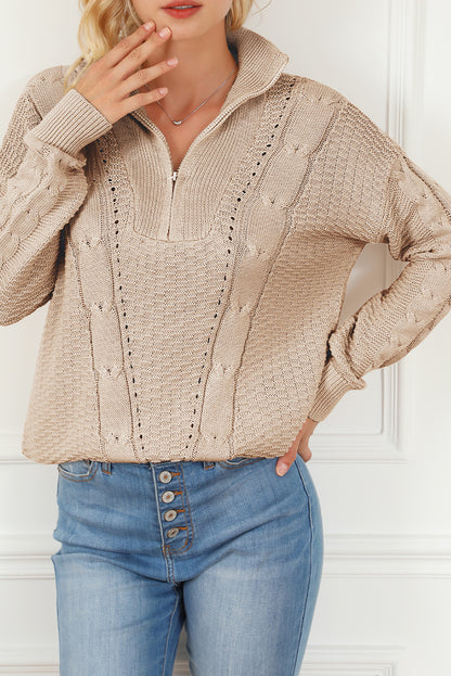 Zipped Cable Knit Sweater