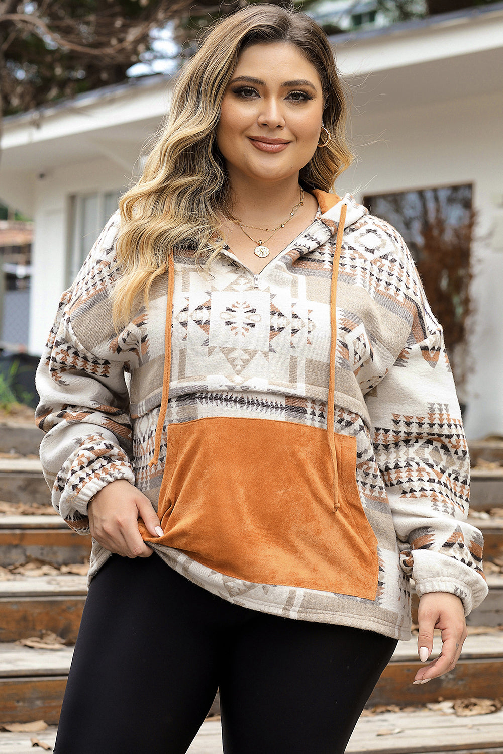 Sudadera con capucha azteca con bolsillo de canguro