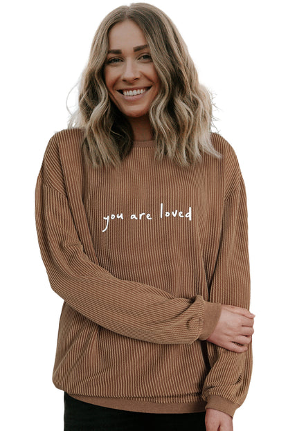 Sudadera de pana con estampado You Are Loved de color caqui