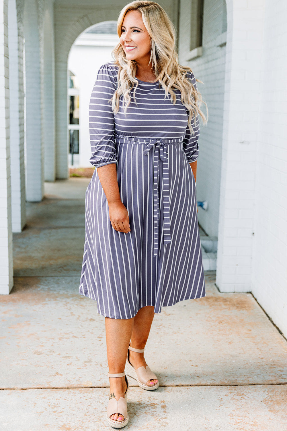 Striped Tie Waist Dress