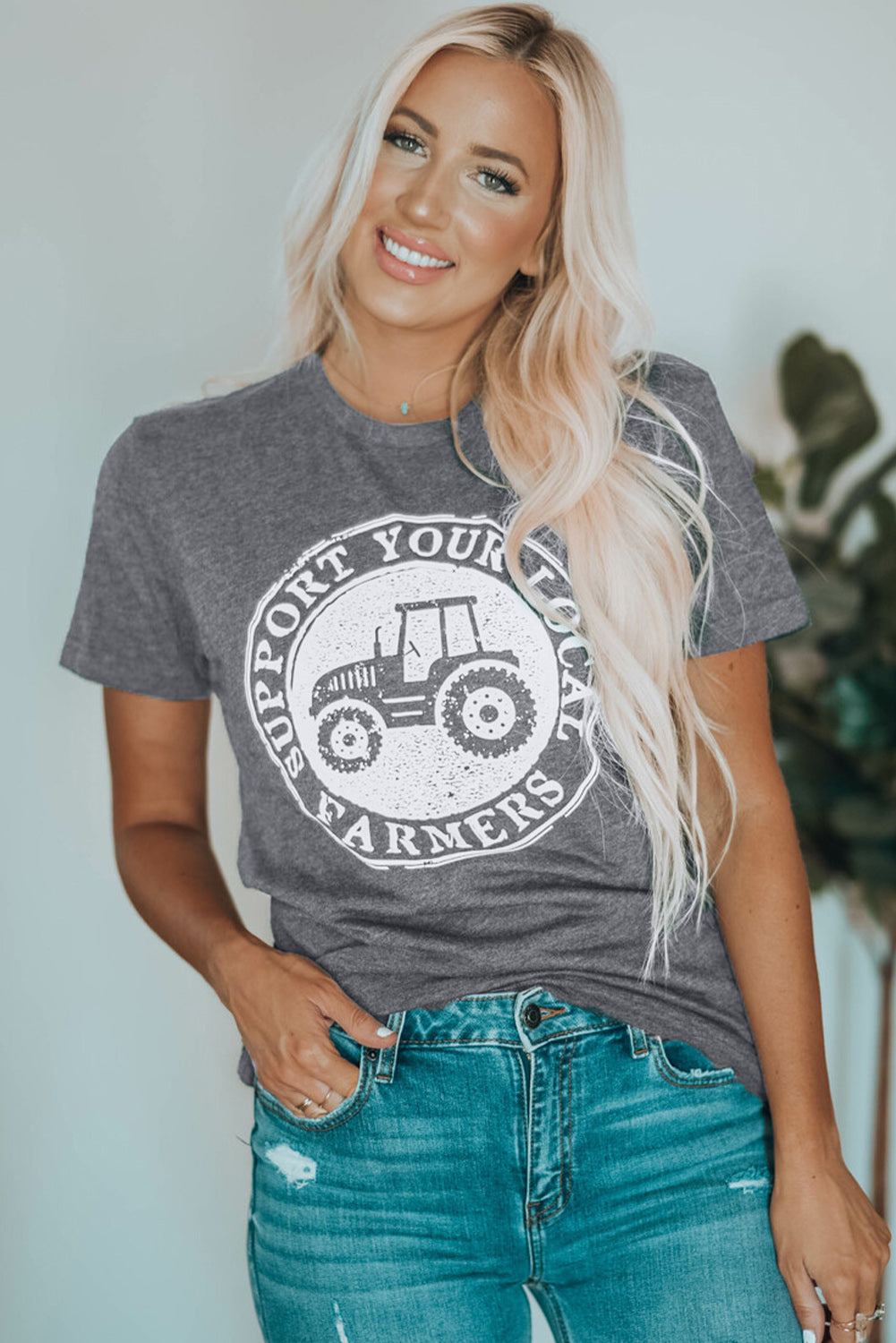 Camiseta con gráfico gris APOYA A TUS AGRICULTORES LOCALES