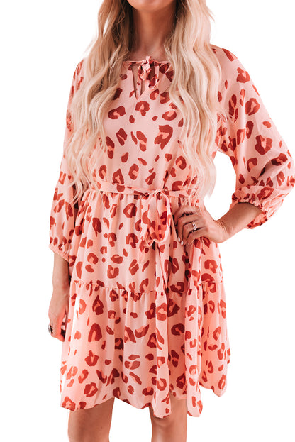 Pink Leopard Long Sleeves Short Dress