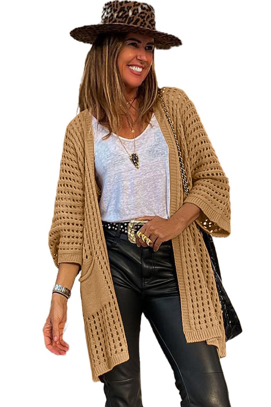 Add a dose of sophistication to your 'drobe! Enjoy superior ease and an effortless cut with this roomy Pointelle Knit Cardigan. Crafted with 55% Acrylic and 45% Cotton, it's your next go-to from Moodz Boutique–nab it in Camel!