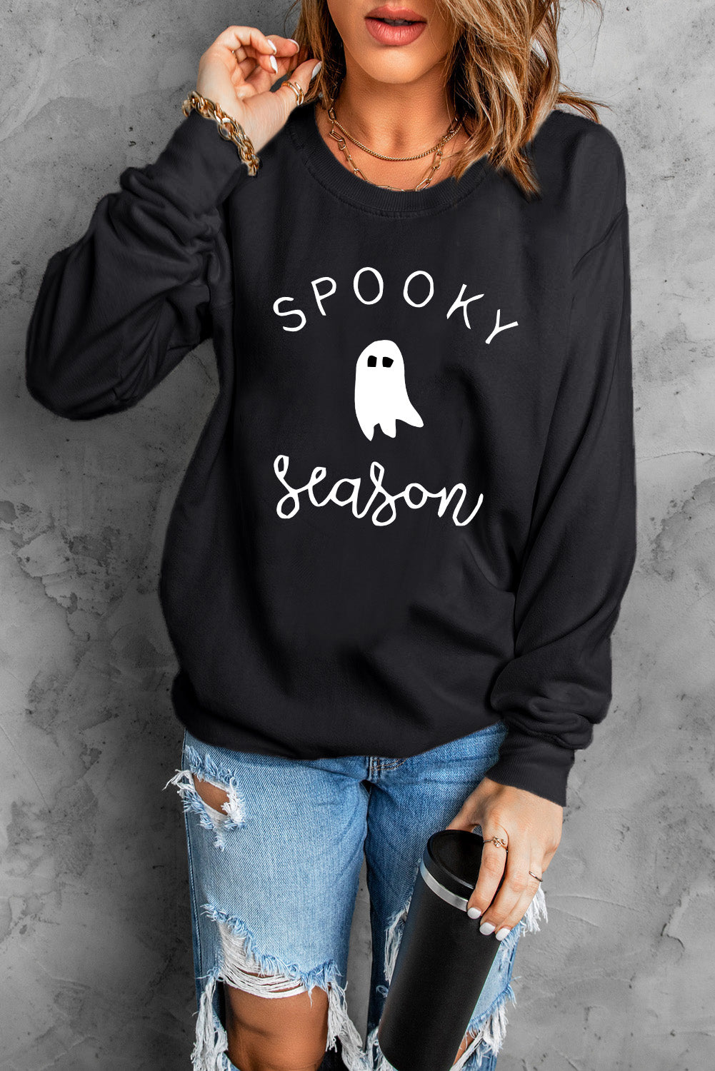 Sudadera negra con gráfico de fantasmas de la temporada SPOOKY