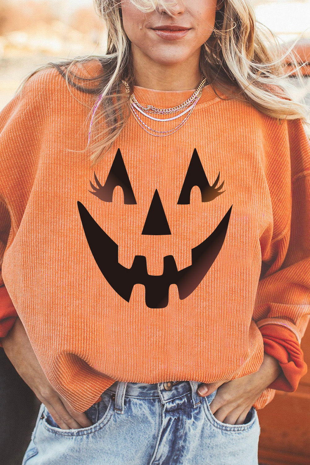 Sudadera con gráfico de sonrisa de calabaza 