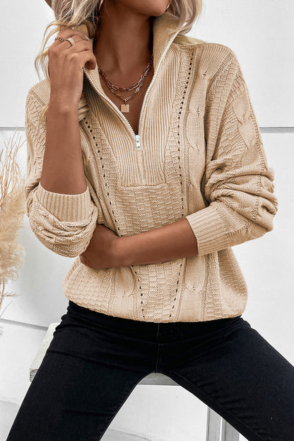 Zipped Cable Knit Sweater