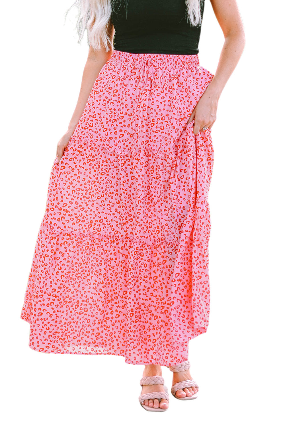 Vestido camisero con escote en V y estampado de leopardo en color rosa