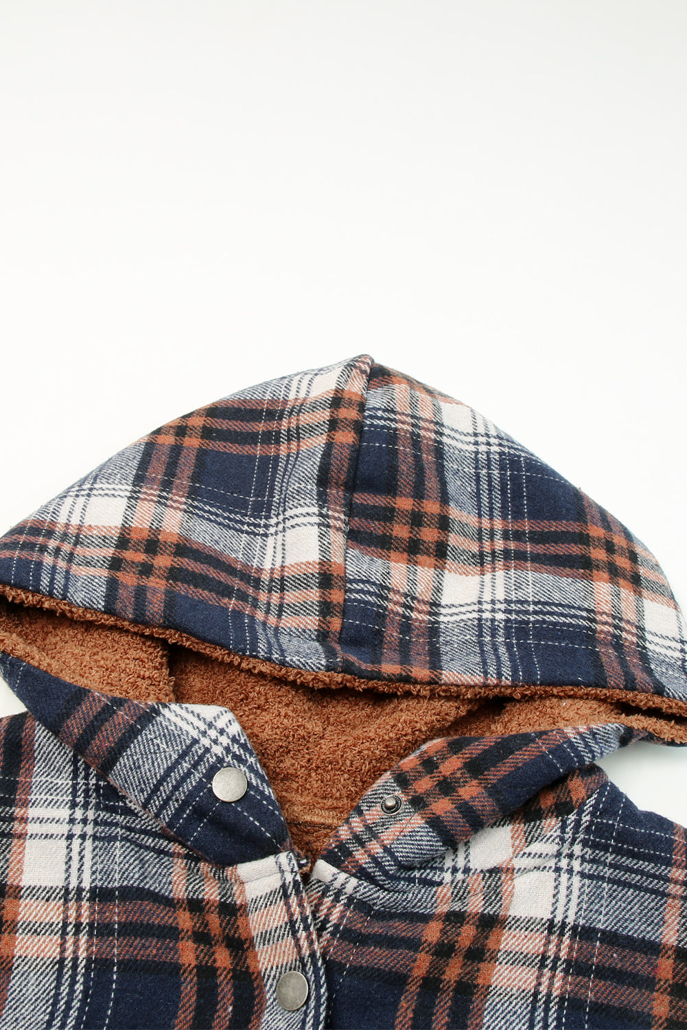 Gray Plaid Pattern Sherpa Lined Hooded Shacket