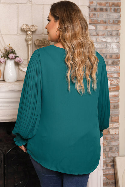 Pleated Bubble Sleeve Blouse