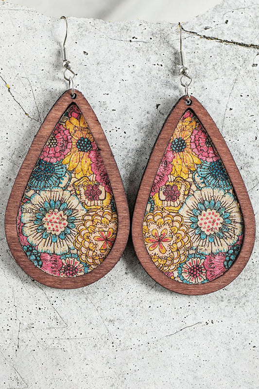 Pendientes colgantes con estampado floral y ribetes en contraste multicolor