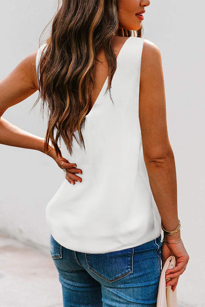 Blusa blanca de talla grande sin mangas con escote en V y espalda abierta 