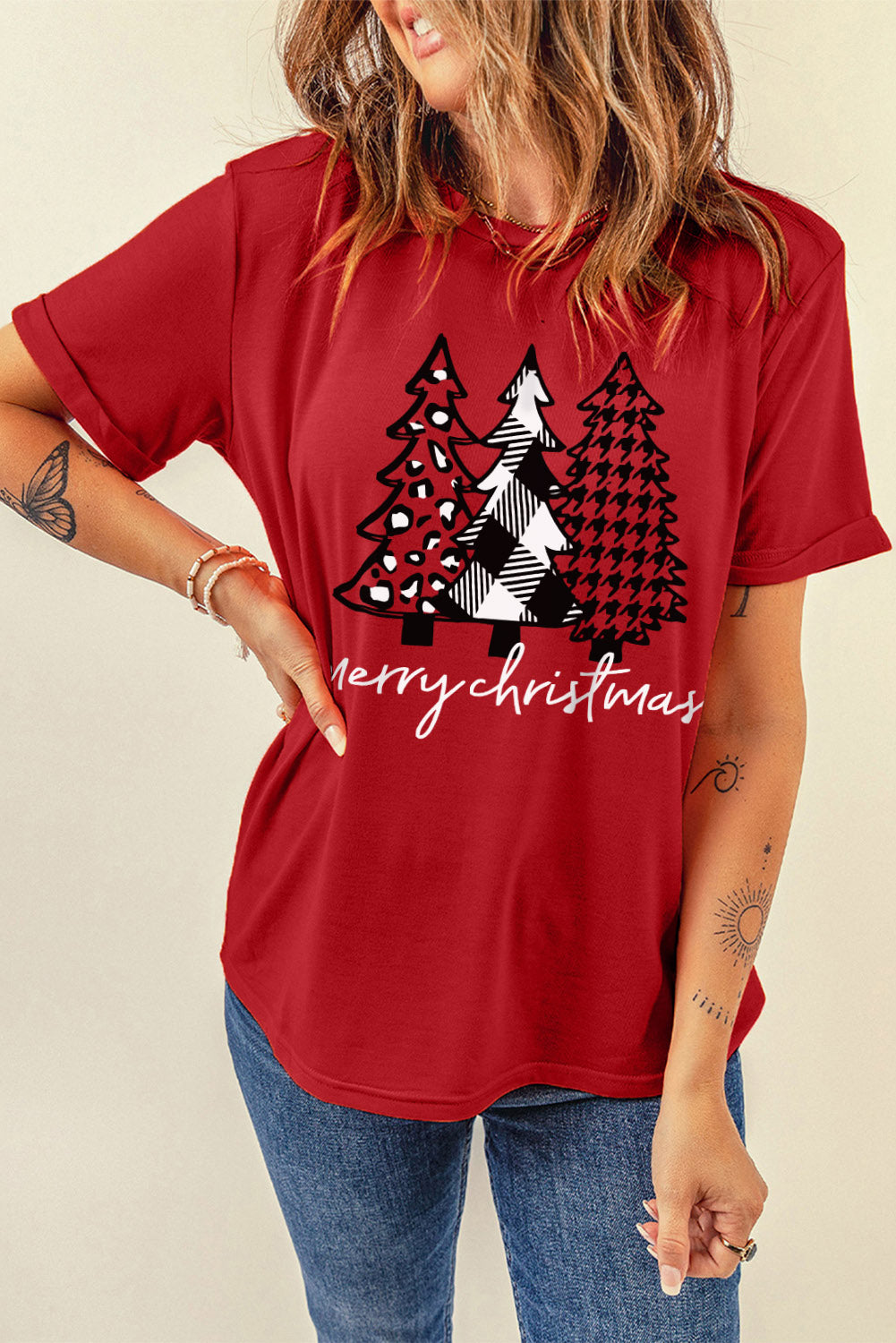 Camiseta con gráfico de copo de nieve y gorro de Papá Noel en color gris